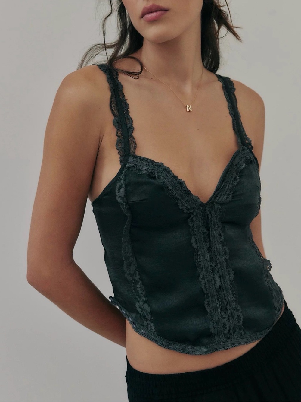 Free People Lace-Trim Satin Camisole Top